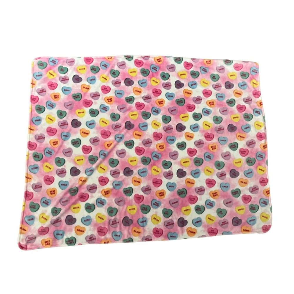 Conversational Hearts Valentine's Day Cozy Plush Microfleece Throw Blanket